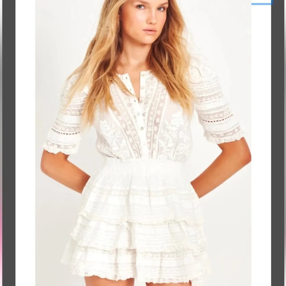 LOVESHACKFANCY Quincy Mini Dress Embroidered Ruffle Dress Size Medium EUC - Picture 2 of 12